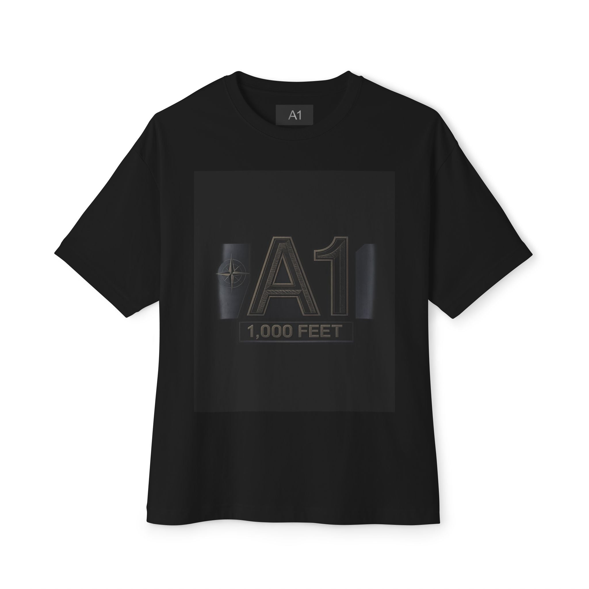 A1 1,000 Feet Graphic Tee — Minimal Black Square Design