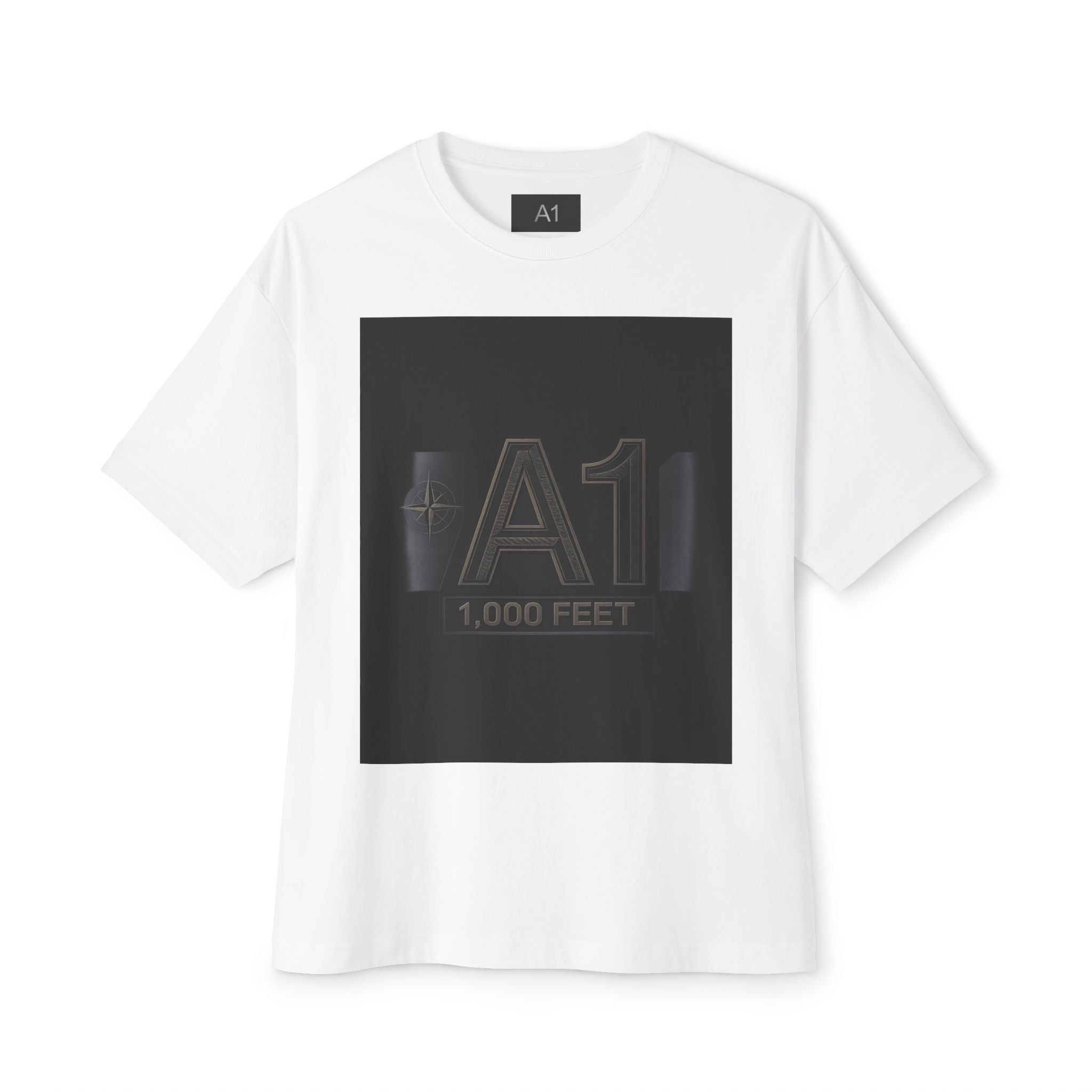 A1 1,000 Feet Graphic Tee — Minimal Black Square Design